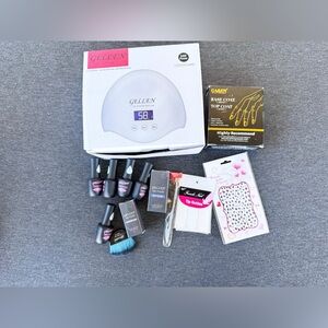 Gellen 24W UV LED Nail Lamp + 6 Gel Polishes Base Top Coats Tools Bundle GREAT